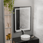 Oglinda LED Rectangulara, 50x70cm, Verite Majeste Noir Motion Glow Marcello, Sistem Dezaburire, Ceas & Termometru, Dimabila