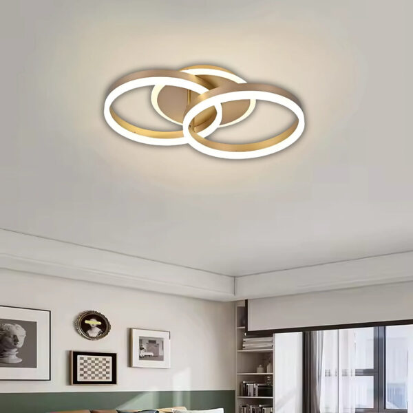 Lustra LED cu telecomanda RINOVA 55W, 2 Cercuri, lumina Rece/Calda/Neutra, Dimabila, Auriu