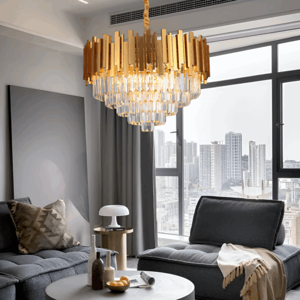 Candelabru Cristal BALMORAL Magno, 8x E14, Diametru 60cm, Auriu, Inaltime Reglabila