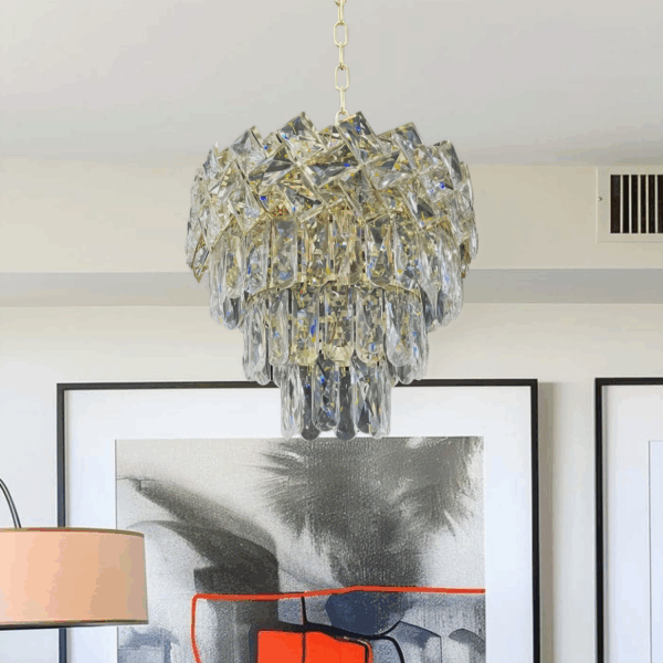 Candelabru Cristal WINDSOR Petito 3xE27, Diametru 30cm, Auriu Lucios, Inaltime Reglabila, Metal si Cristal