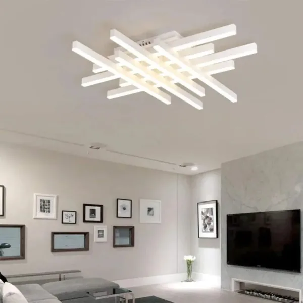 Lustra LED cu telecomanda MORA 160W, 8 Elemente, Liniara, lumina Rece/Calda/Neutra, Dimabila, Alb