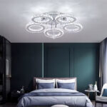 Lustra LED cu telecomanda si cristal ALANUBIS 80W, 5 Cercuri, lumina Rece/Calda/Neutra, Dimabila, Crom Lucios - imagine 2