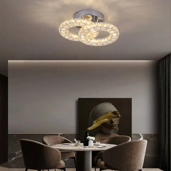 Lustra LED si cristal ZABINA 25W, 2 Cercuri, lumina Rece/Calda/Neutra, Crom Lucios