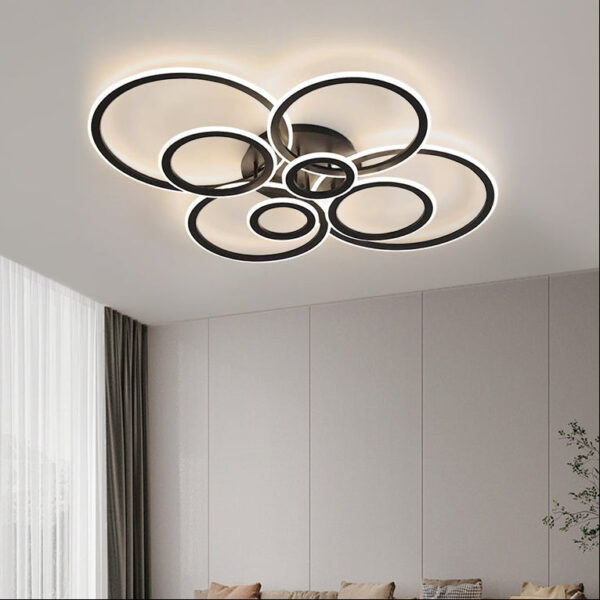 Lustra LED cu telecomanda BETTY 130W, 8 Cercuri, lumina Rece/Calda/Neutra, Dimabila, Negru