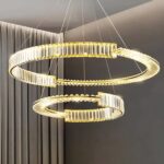Lustra LED suspendata cu cristal PRISM REGAL 117W, 2 Cercuri, lumina Rece/Calda/Neutra, Dimabila, Auriu, Inaltime Reglabila - imagine 3