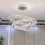 Lustra LED cu telecomanda LLC130/3CH, Cristal si Metal, 119W, 3 Cercuri, Dimabila, Inaltime Reglabila, Lumina Rece/Calda/Neutra, Iluminat Luxos - imagine 3