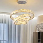 Lustra LED cu telecomanda LLC130/3CH, Cristal si Metal, 119W, 3 Cercuri, Dimabila, Inaltime Reglabila, Lumina Rece/Calda/Neutra, Iluminat Luxos - imagine 4
