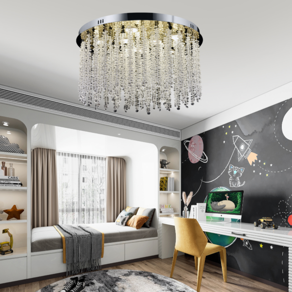 Candelabru LED Cristal LLC215/550WH Rotund, 29W, Lumina Rece/Calda/Neutra, Cristal, Auriu