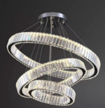 Lustra LED cu telecomanda LLC130/3CH, Cristal si Metal, 119W, 3 Cercuri, Dimabila, Inaltime Reglabila, Lumina Rece/Calda/Neutra, Iluminat Luxos - imagine 2