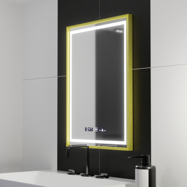 Oglinda LED Rectangulara, 50x70cm, Verite Royale Gold Motion Glow Marcello, Sistem Dezaburire, Ceas & Termometru, Dimabila