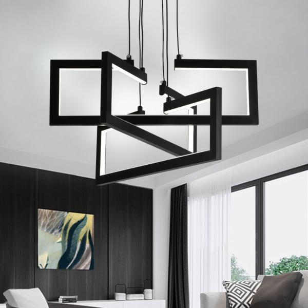Lustra LED cu telecomanda ,Suspendata 71W, 3 Elemente, lumina Rece/Calda/Neutra, Dimabila, Inaltime Reglabila, Negru