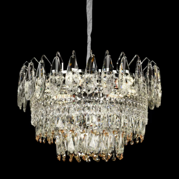 Candelabru Cristal CC6687/500CR 9x E14, Diametru 50cm, Crom Lucios, Inaltime Reglabil