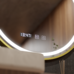 Oglinda LED Touch LUSSO, Sistem Dezaburire, Ceas si Temperatura, Diametru 60cm, Rama Auriu Brushed, Lumina Calda Rece Neutra 3000K/4500K/6000K, Dimabila - imagine 4