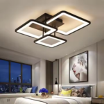 Lustra LED cu telecomanda ZOE 46W, 3 Patrate, lumina Rece/Calda/Neutra, Dimabila, Negru