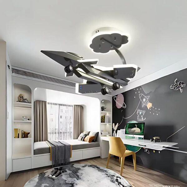 Lustra LED pentru copii FIGHTER, Tip avion, 100W, Lumina Rece/Calda/Neutra, Gri Aeronautic