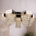 Candelabru Cristal LED 15W, CC370/500CH, Diametru 50cm, Crom Lucios, Lumina Calda Neutra Rece 3000K/4000K/6000K Inaltime Reglabila, Metal si Cristal - imagine 3