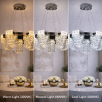 Candelabru Cristal LED 15W, CC370/500CH, Diametru 50cm, Crom Lucios, Lumina Calda Neutra Rece 3000K/4000K/6000K Inaltime Reglabila, Metal si Cristal - imagine 4