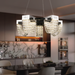 Candelabru Cristal LED 15W, CC370/500CH, Diametru 50cm, Crom Lucios, Lumina Calda Neutra Rece 3000K/4000K/6000K Inaltime Reglabila, Metal si Cristal