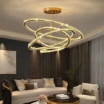 Lustra LED PRISM Luminis, Cristal si Metal, 210W, 4 Cercuri, Dimabila, Lumina Rece/Calda/Neutra, Iluminat Luxos