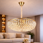 Candelabru Cristal CC1677/600GD, 12xE14, Auriu Lucios, Inaltime Reglabila, Metal si Cristal - imagine 3