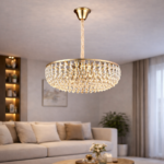 Candelabru Cristal CC1677/500GD, 9xE14, Auriu Lucios, Inaltime Reglabila, Metal si Cristal - imagine 3