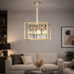 Candelabru Cristal Petito, 1676/350, 3xE14, Auriu Lucios, Inaltime Reglabila, Metal si Cristal