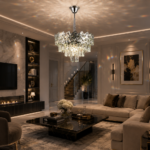 Candelabru Cristal WINDSOR Nobile 5xE14, Diametru 39cm, Crom Lucios, Inaltime Reglabila - imagine 4