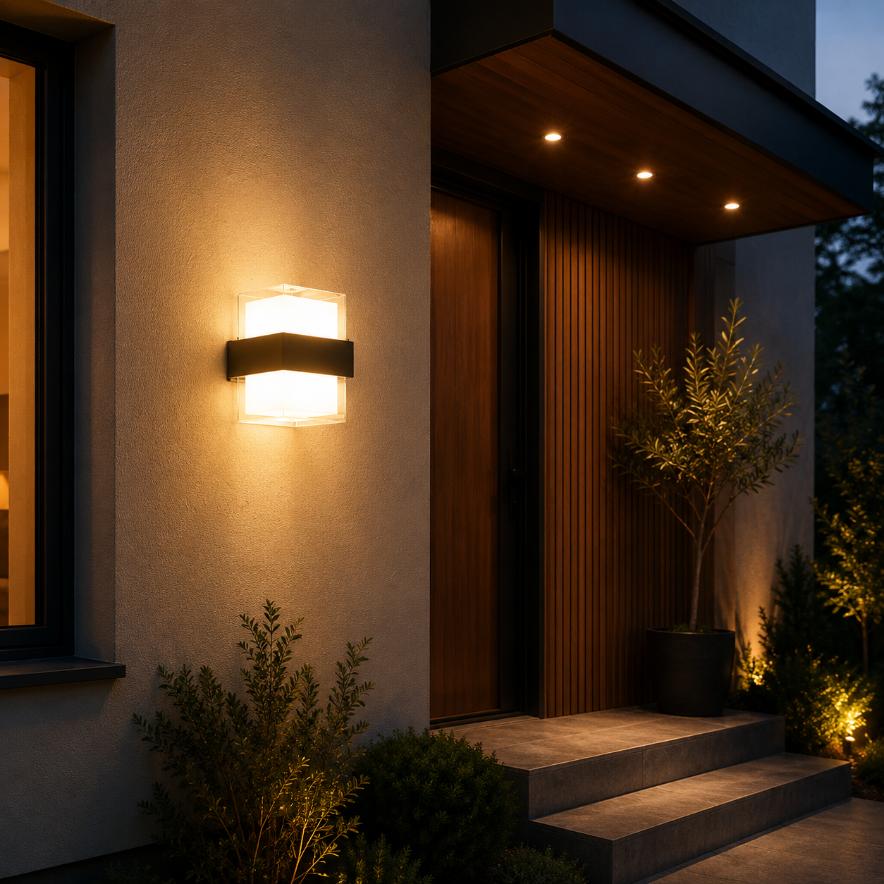 ChatGPTImage13mai2026_10_28_01 Aplica LED Exterior AMIRA, 8W, 2 Surse de lumina, Lumina Calda, Negru - imagine 1