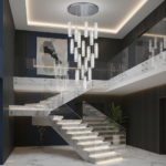 Candelabru Cristal LED AMIRI 82W Crom, Lumina Calda/Neutra/Rece 3000K/4000K/6000K Amiri, Diametru 40cm x Inaltime 300cm, Cristal si Metal - imagine 4