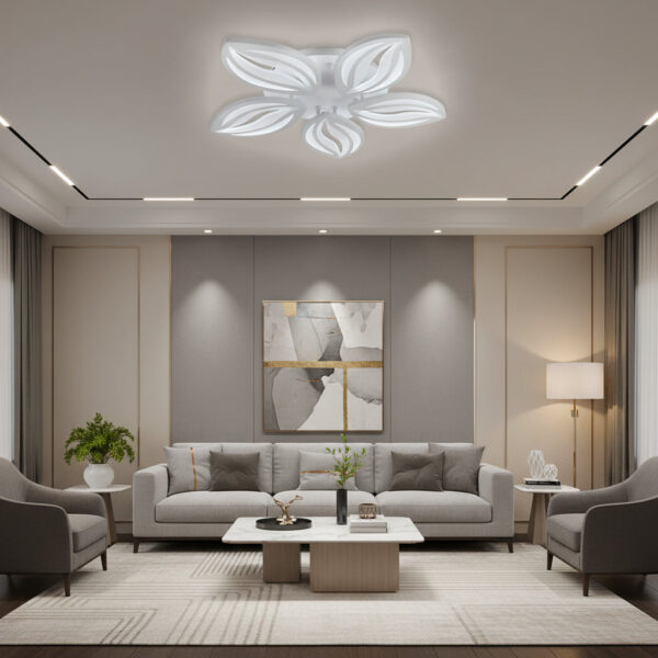 Lustra LED cu telecomanda ORCHID 66W, 5 Petale, lumina Rece/Calda/Neutra, Dimabila, Alb