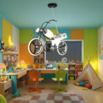 Lustra LED pentru copii MOTO, Tip motocicleta, 40W, Lumina Rece/Calda/Neutra, Negru Alb - imagine 2