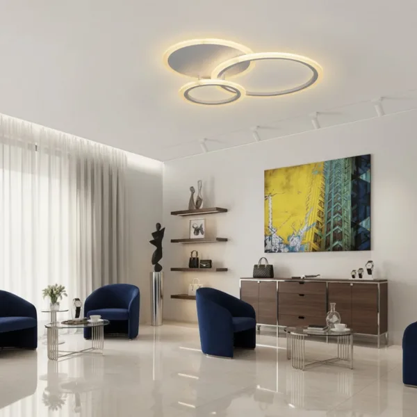 Lustra LED cu telecomanda LUCY 45W, 3 Cercuri, lumina Rece/Calda/Neutra, Dimabila, Alb