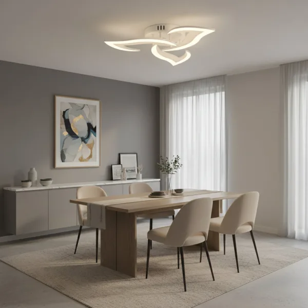 Lustra LED cu telecomanda LOTUS 32W, 3 Petale, lumina Rece/Calda/Neutra, Dimabila, Alb